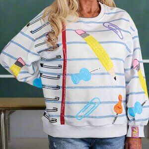 NWT Queen Of Sparkles White Notebook Paper & School Supplies Sweatshirt
